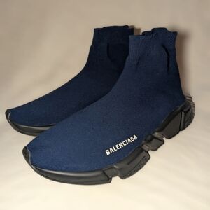 Balenciaga Dark Blue And Black Speed Knit Trainers US Size 9, EUR 42, UK 8.